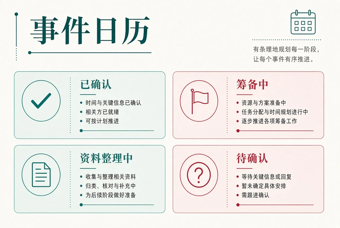 事件日历状态与公开活动资讯插画